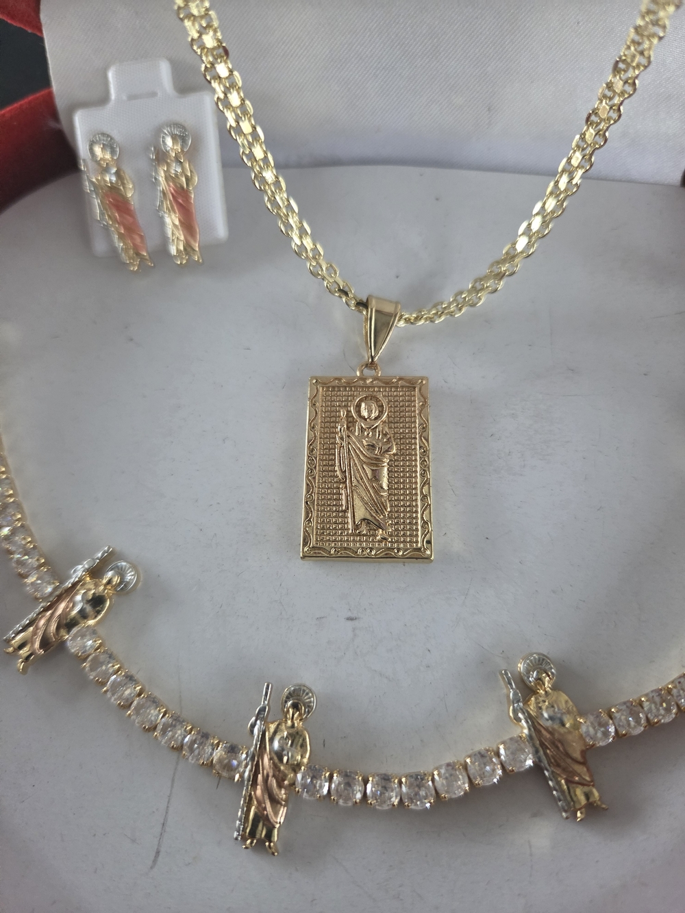 Gold-Tone Religious Pendant Necklace Set - Gold